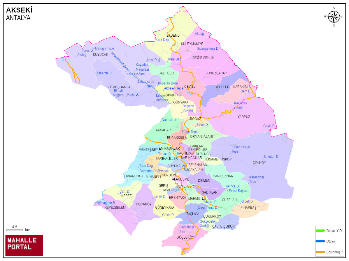  Akseki İlçe Haritası – Mahalle Coğrafi Lokasyon Bilgileri