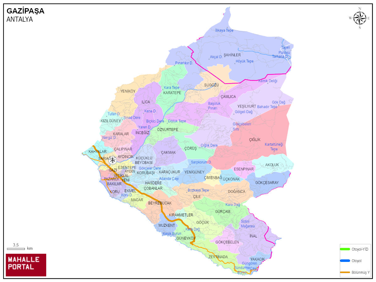 GAZİPAŞA Detaylı Harita – Yol, Cadde ve Bağlantı Noktaları 