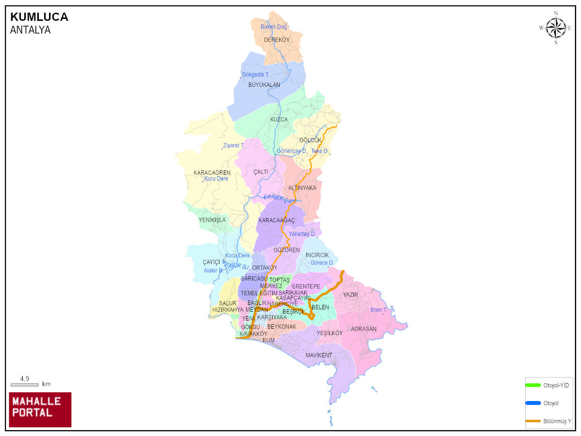 KUMLUCA Uydu Haritası – Topografya ve Sınır Bilgisi 