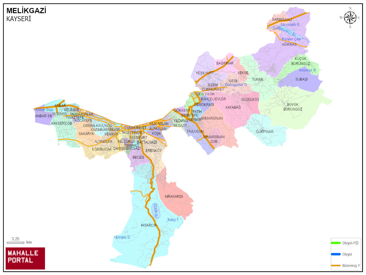 MELİKGAZİ Mekânsal Harita – Sınırlar ve Arazi 
